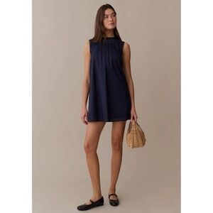 Sorella Atelier Tally Navy Blue Cotton Lace Trim Sleeveless Shift Mini Dress S